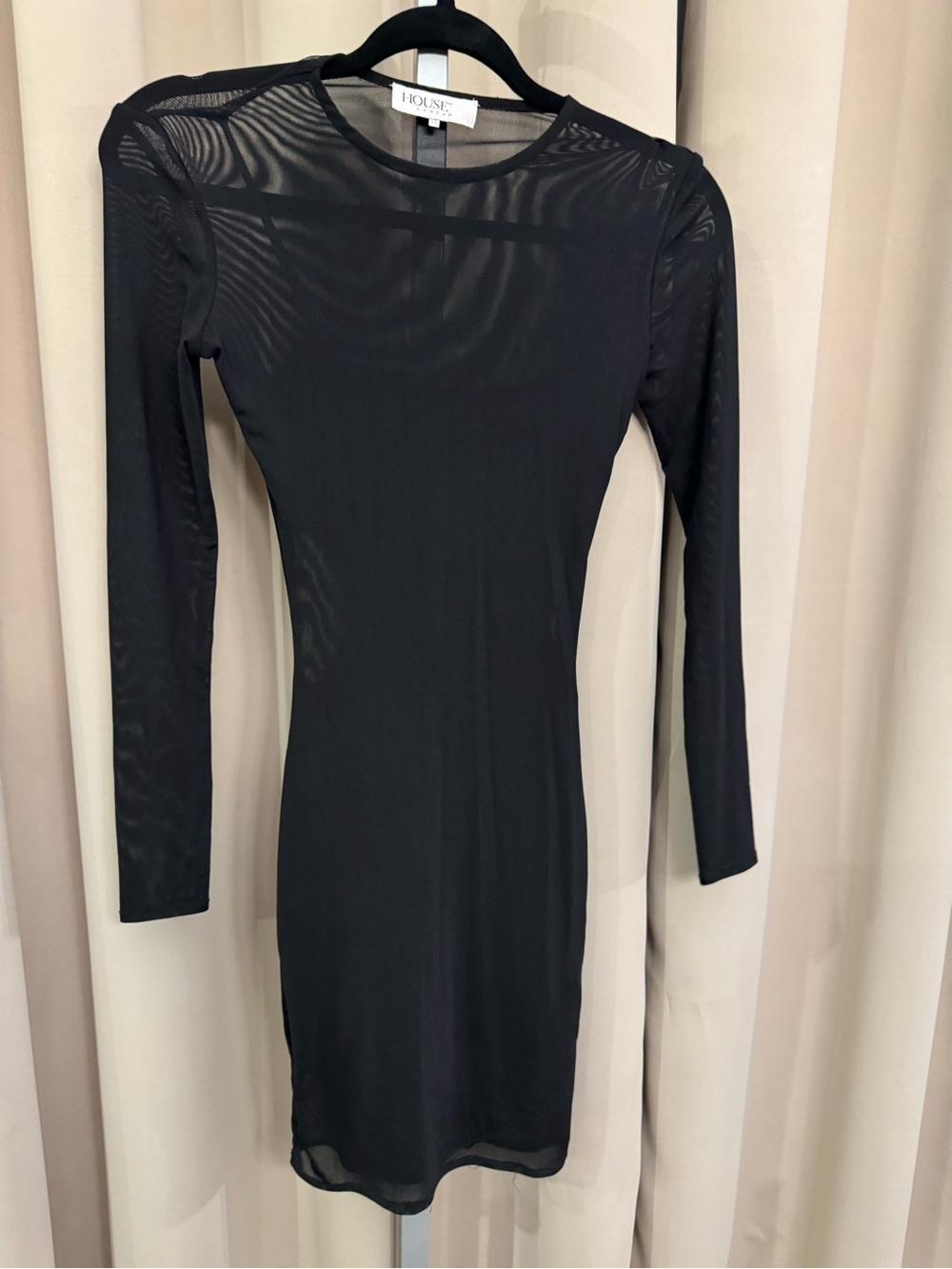 House of CB Black Sheer-Panel Long Sleeve Bodycon Dress
